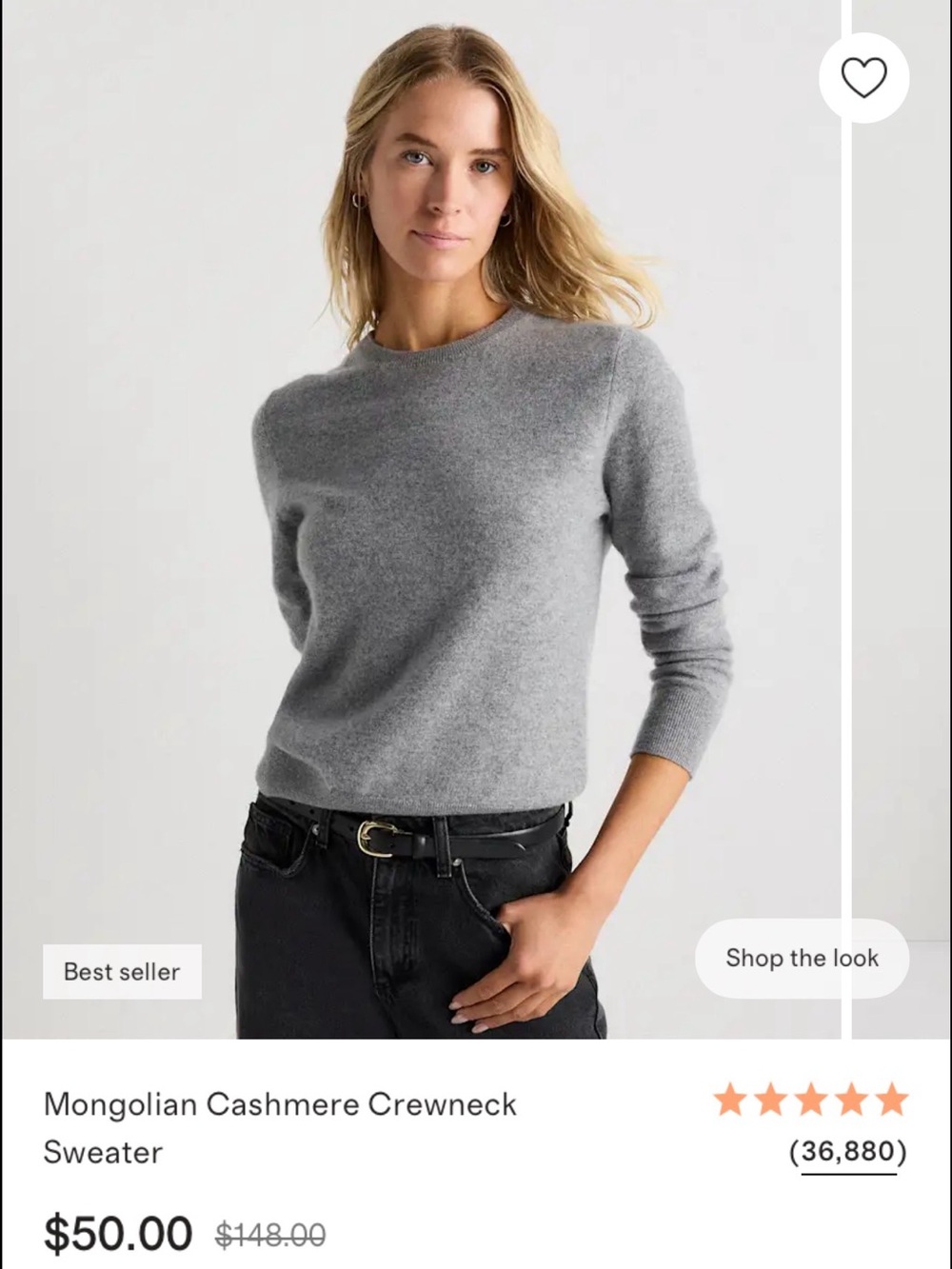 Quince Women’s Heather Gray Mongolian Cashmere Crewneck Sweater